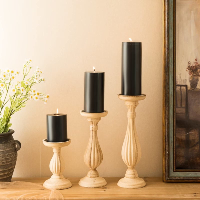 MOZEAL 3"" x 6"" Hand-Poured Unscented Candle Dripless Pillar Candle Set of 3 Long Lasting Burning Approx 120 Hours Burn Time Rustic Country Style for Wedding Dinner Christmas and Home Decor Black - Image 5